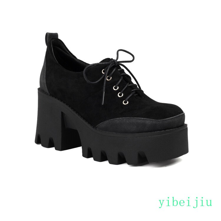 Women’s Platform Shoes Patchwork Two Tone High Block Heel Colorblock Lady Retro