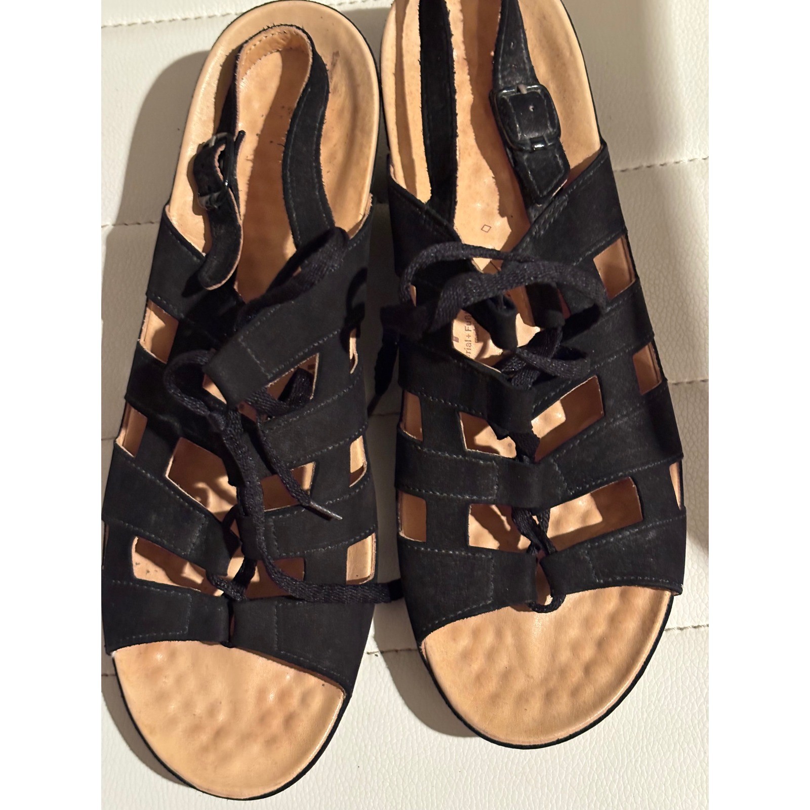 VITAL Black Suede Lace Up Wedge Sandals Women’s Size 38 US 7.5 Made in Austria