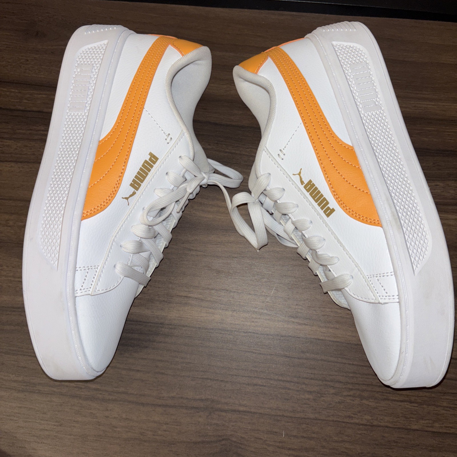 Puma Women’s 11 Smash Platform Sneaker White Orange Lace Up