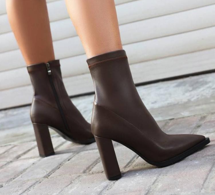 Womens Formal Leisure Ankle Boots Block Heels Pointed Toe Faux Leather Zip Shoes