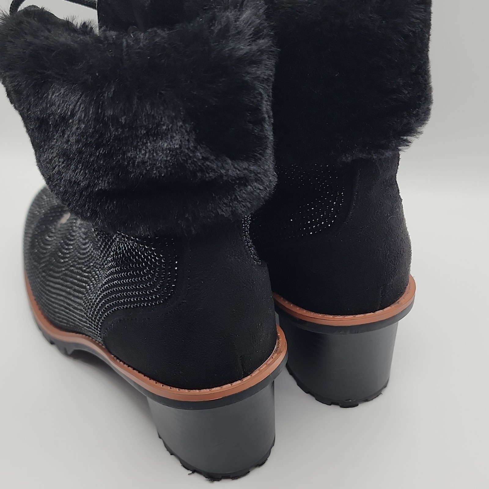 Nanette Lepore Anais Women’s 8.5 Black Lace-Up Faux Fur Trim Ankle Booties
