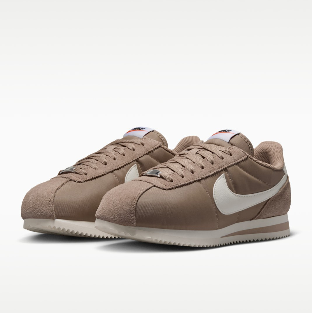NIKE Women’s Cortez Textile DZ2795-205 British Khaki Black Safety Orange Sail