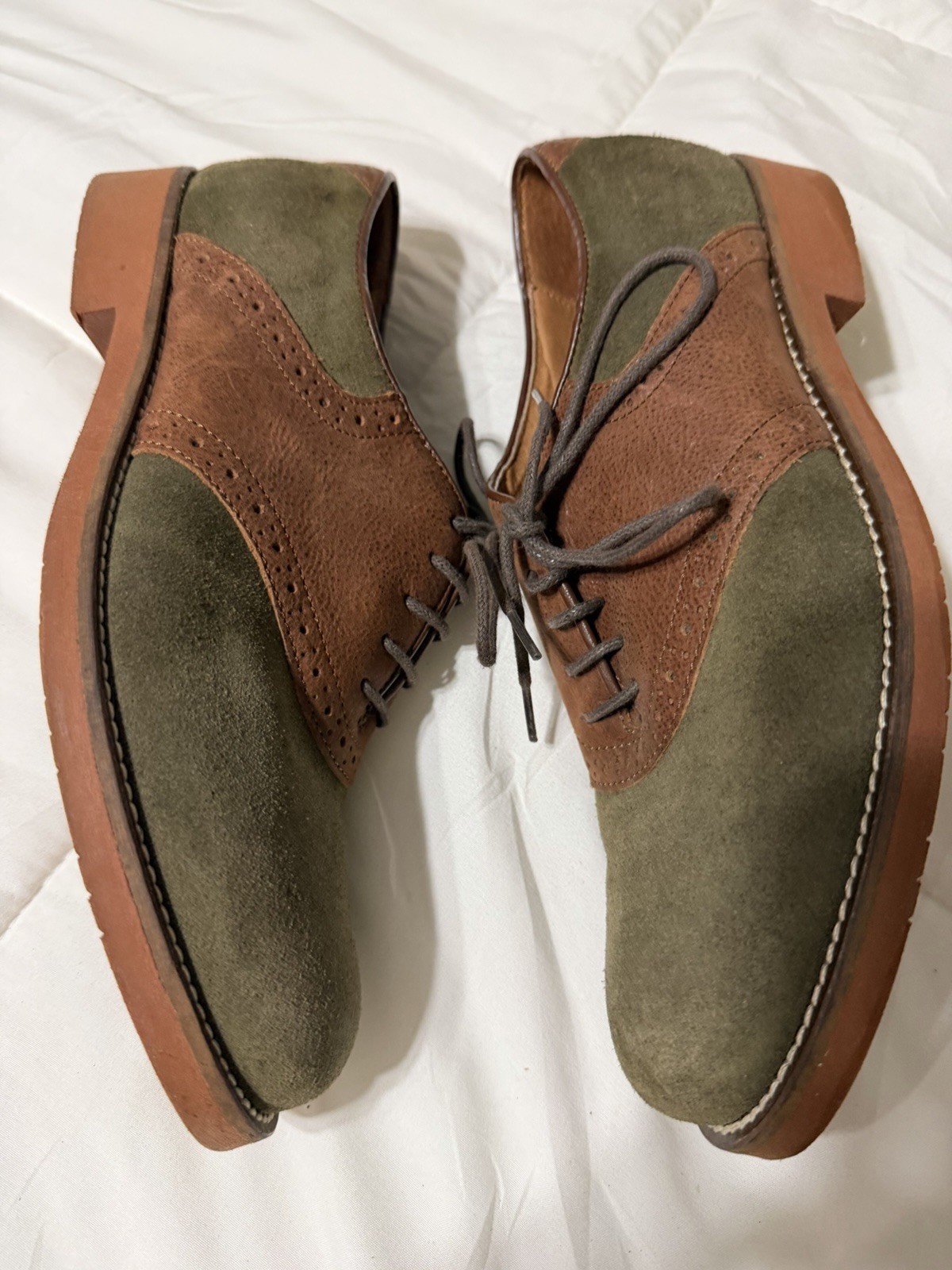 G.H. Bass & Co. Womens Suede Oxford Dress Shoes Green/Brown Colorblock 8.5