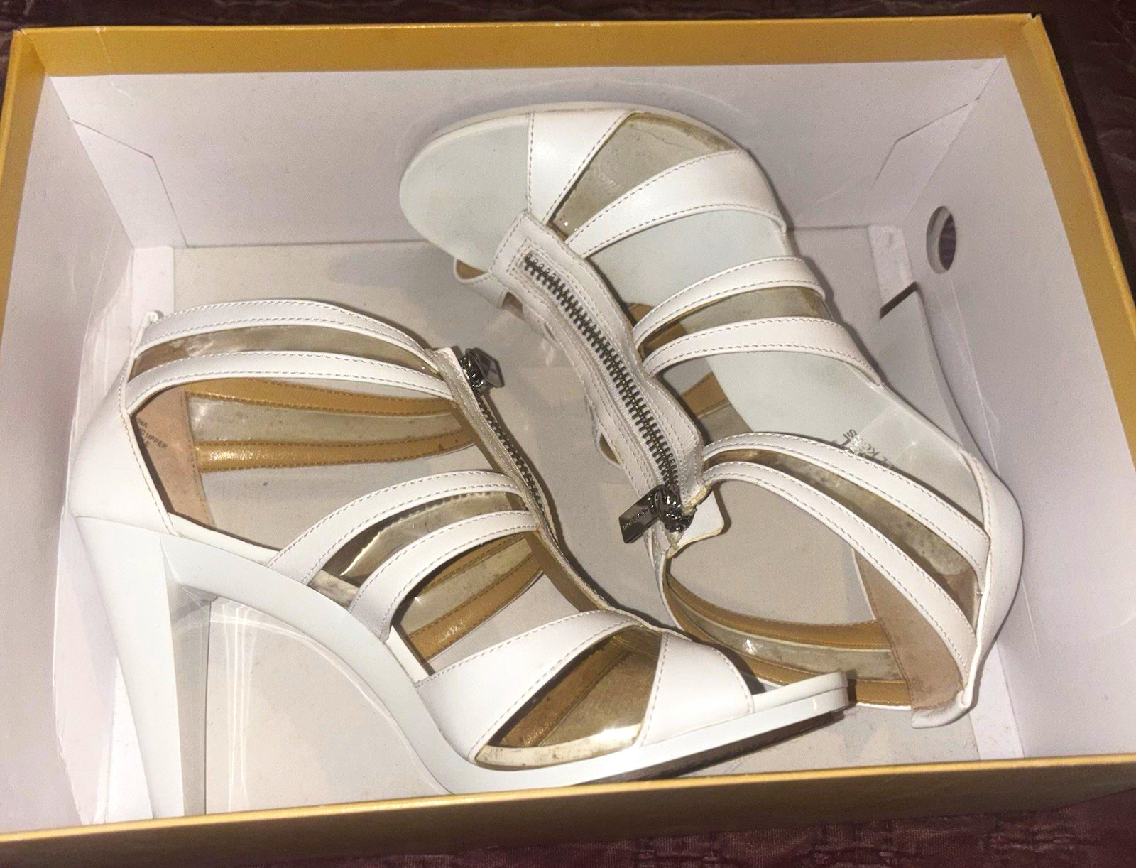 Michael Kors Women’s White Leather Strappy Open Toe Zip Stiletto Heels US 8M
