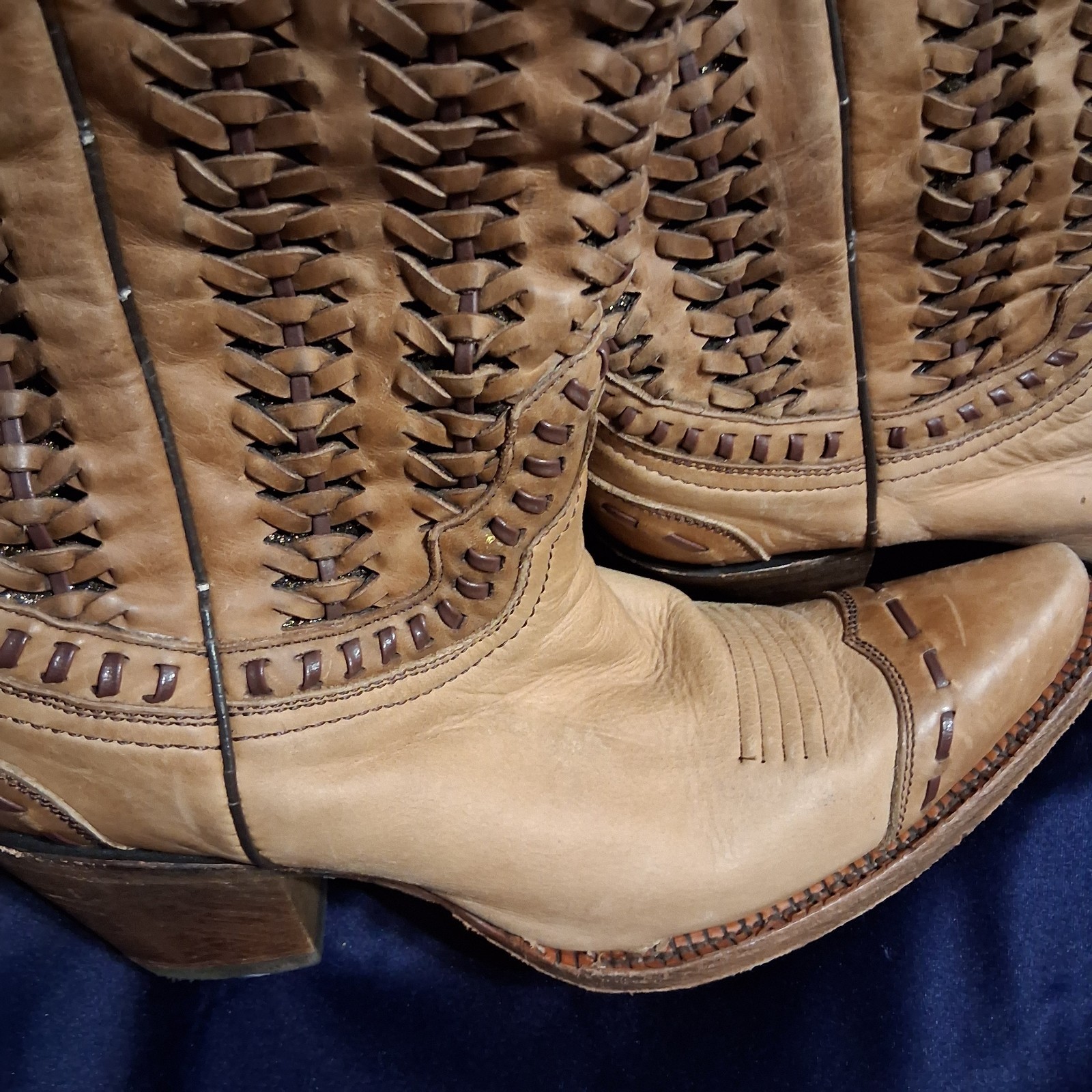 Corral Cowgirl Western Women’s Braided Boots With Sparkle Sand 10 M EUC…