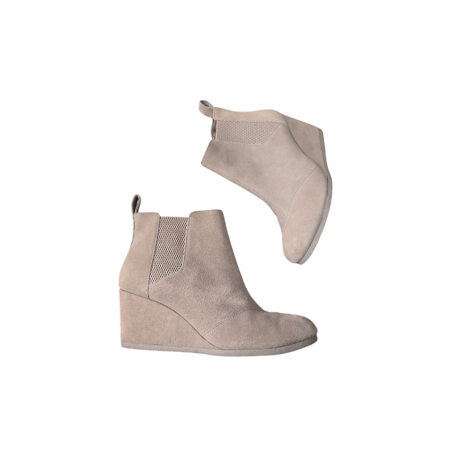 Toms Kayley Wedge Chelsea Ankle Boots Tan/Brown Suede Sz 10 Womens