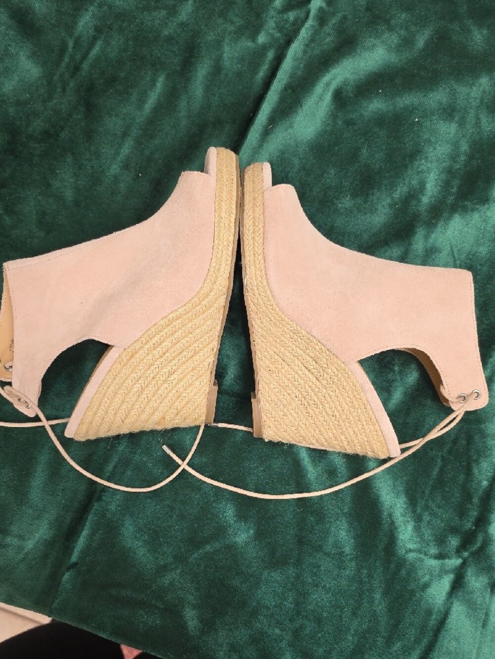 Laurie Felt Suede Lace-Back Peep-Toe Wedge Espadrille – Size – 8.5