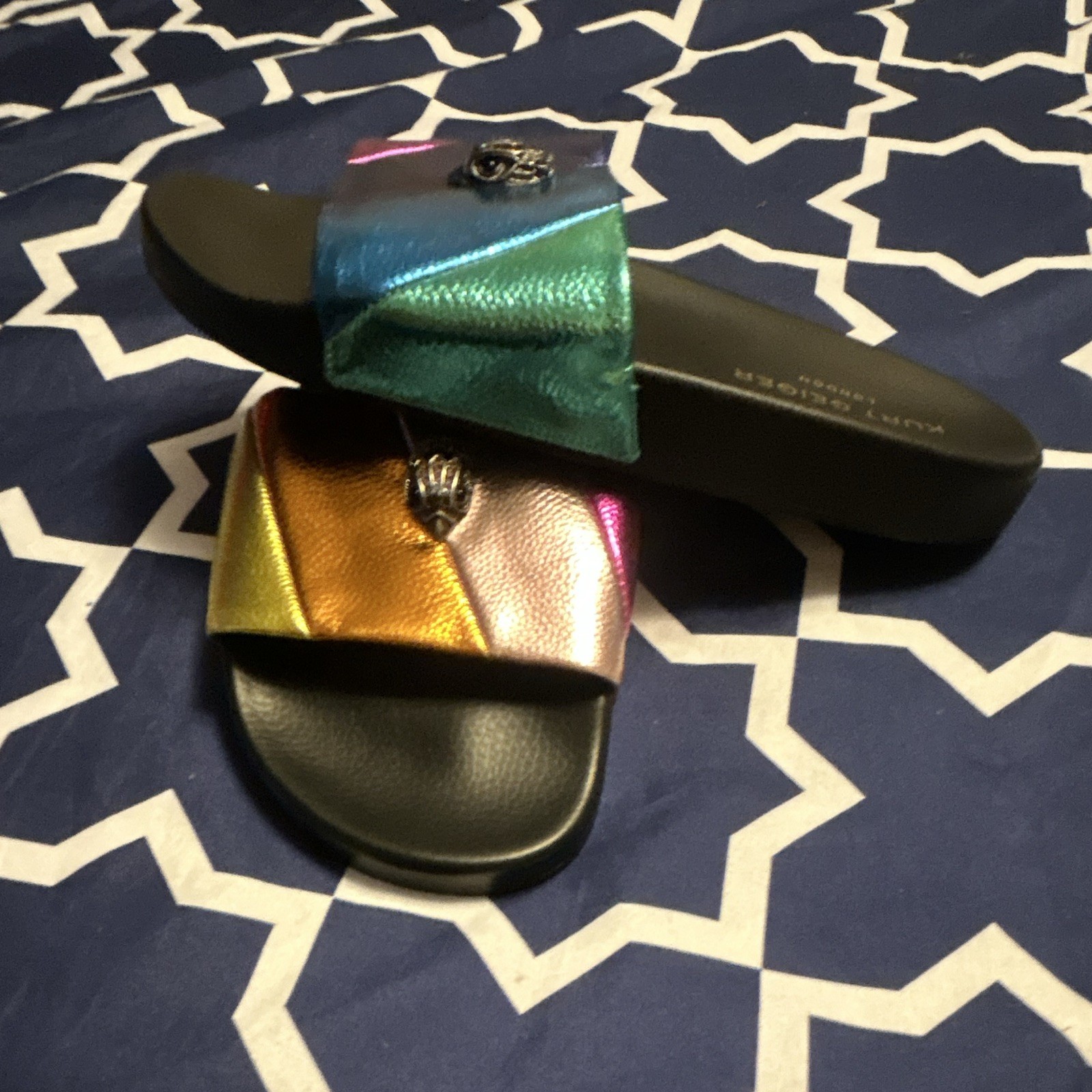 Kurt Geiger London Women’s Multicolor/Black Colorblock Logo Slide Sandals US 9