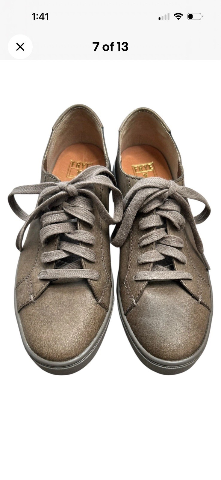 Frye Mindy Low Lace Sneakers Women’s 7 M Smoke Gray Taupe Leather Suede Shoes