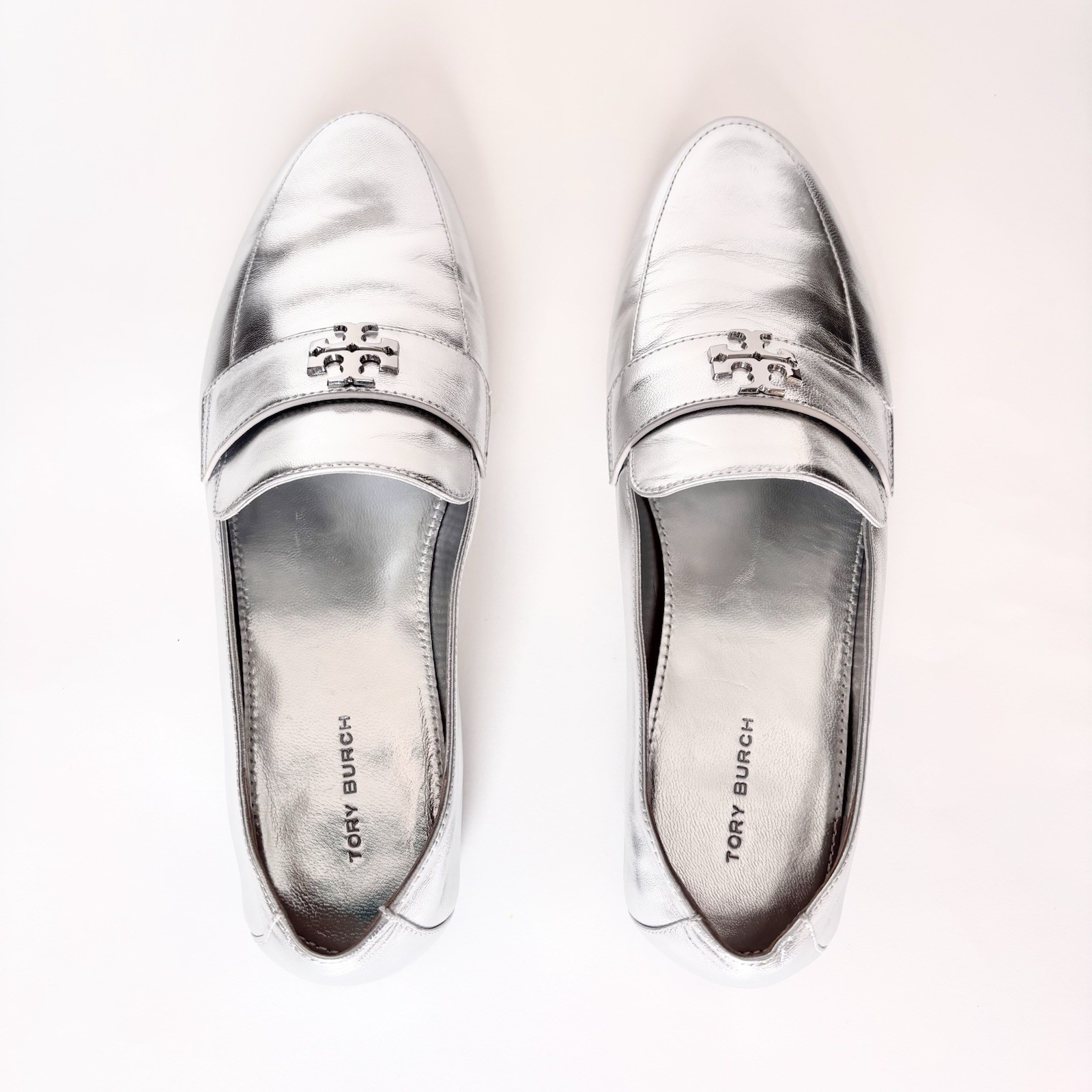 Tory Burch Eleanor Leather Loafer Silver Sz 8.5 New