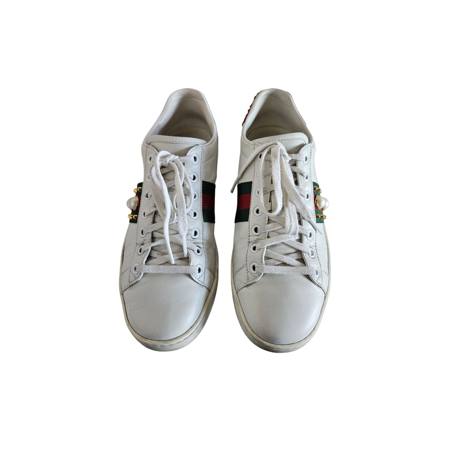 Gucci White Leather Ace Studded Pearl Sneaker, Size 39