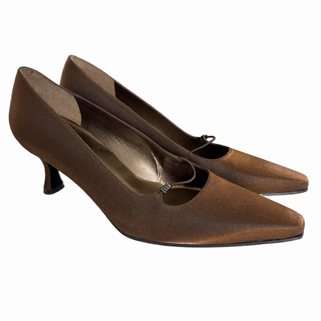 Stuart Weitzman Bronze Sparkle Lame Mary Jane Evening Kitten Heels Size 9