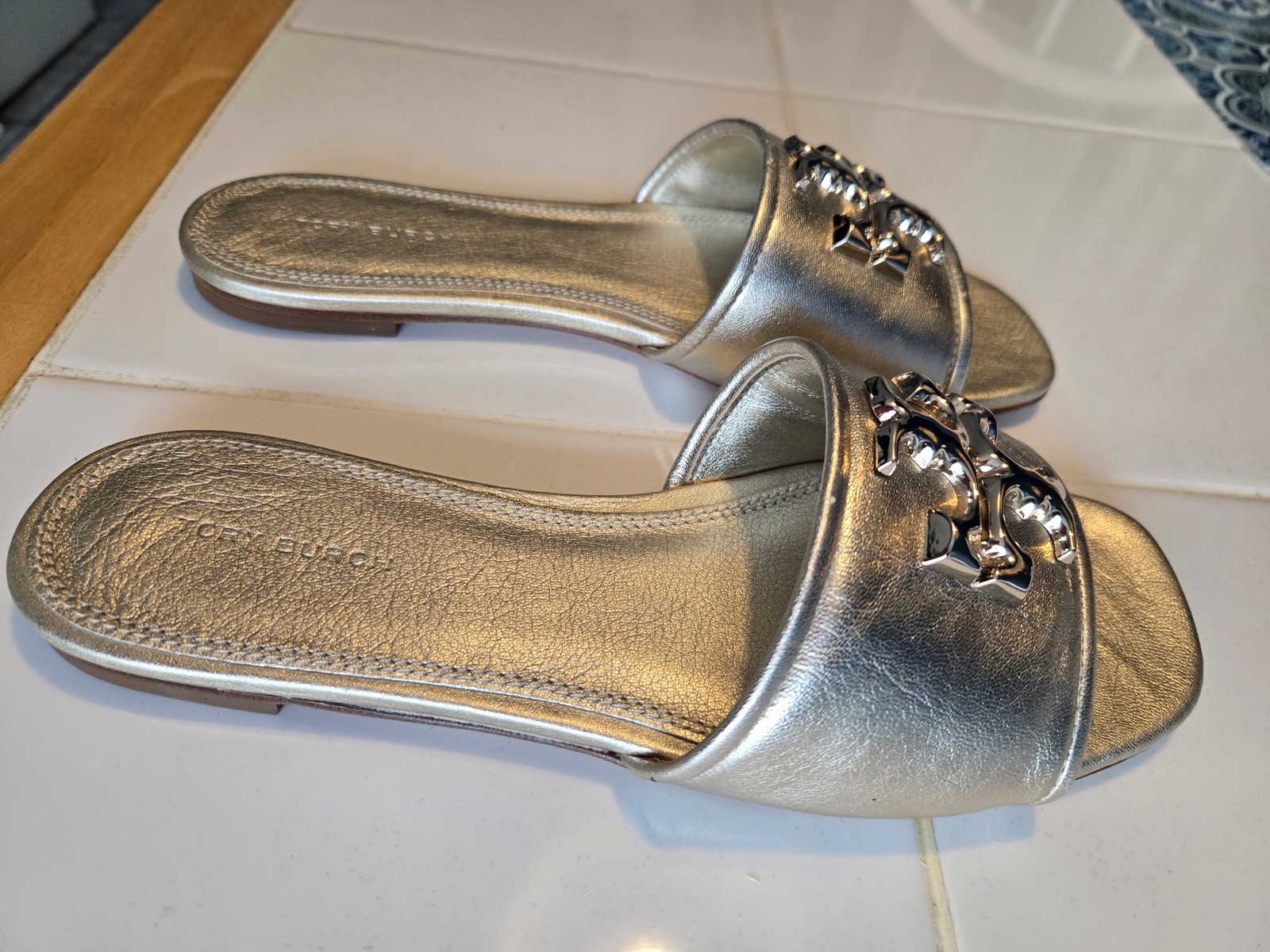 Tory Burch Eleanor Slide Metallic Sandals Size 6
