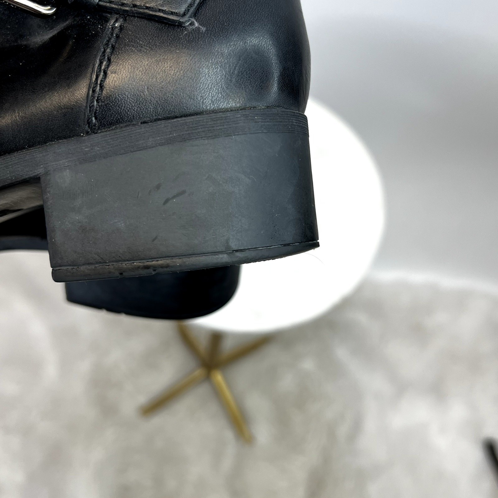 Franco Sarto Piston Tall 100% Leather Black Boots with Buckle Detailing SZ 7 1/2