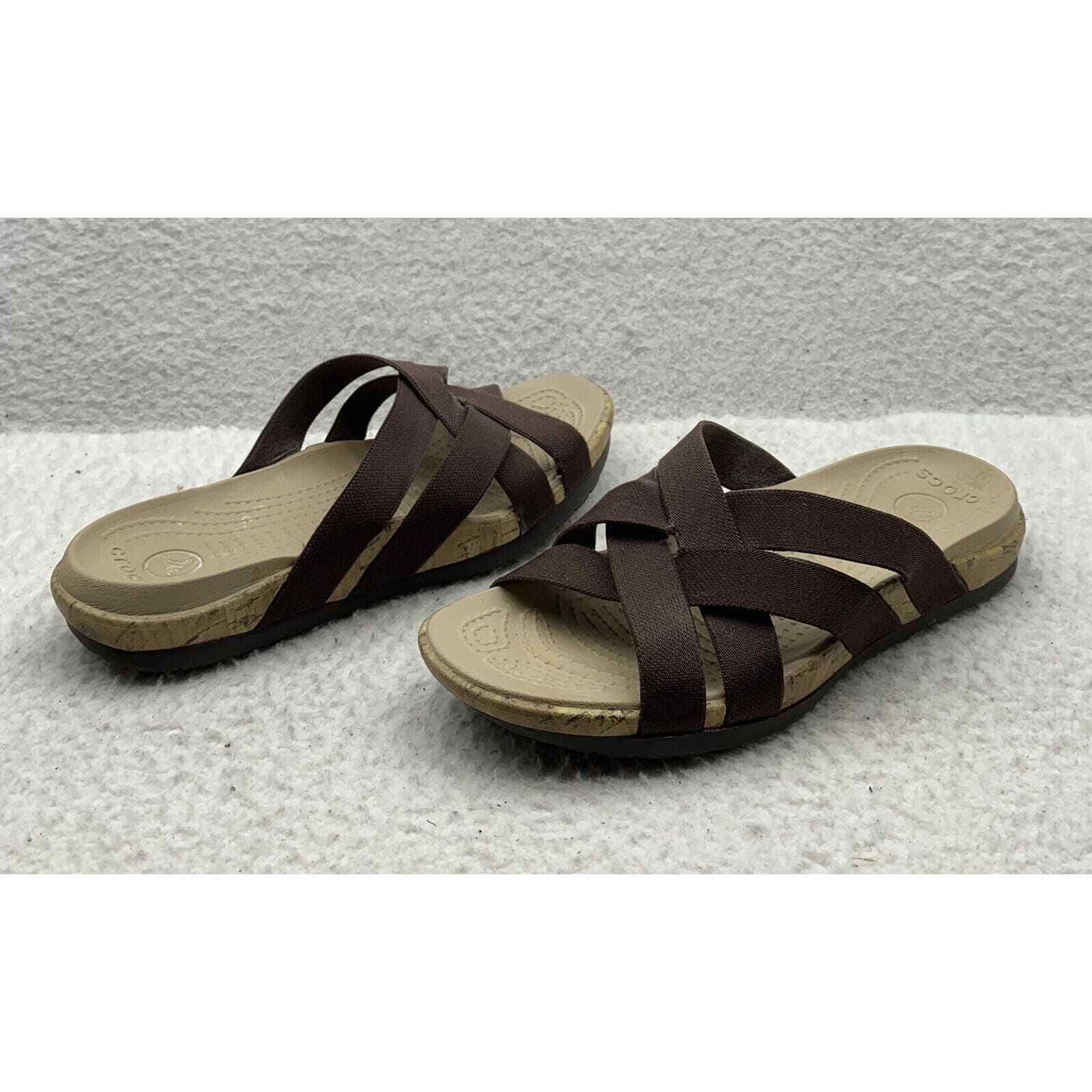 Crocs Edie Sandals Womens 6 Stretch Strappy Brown Comfort Summer Beach Mom 14966