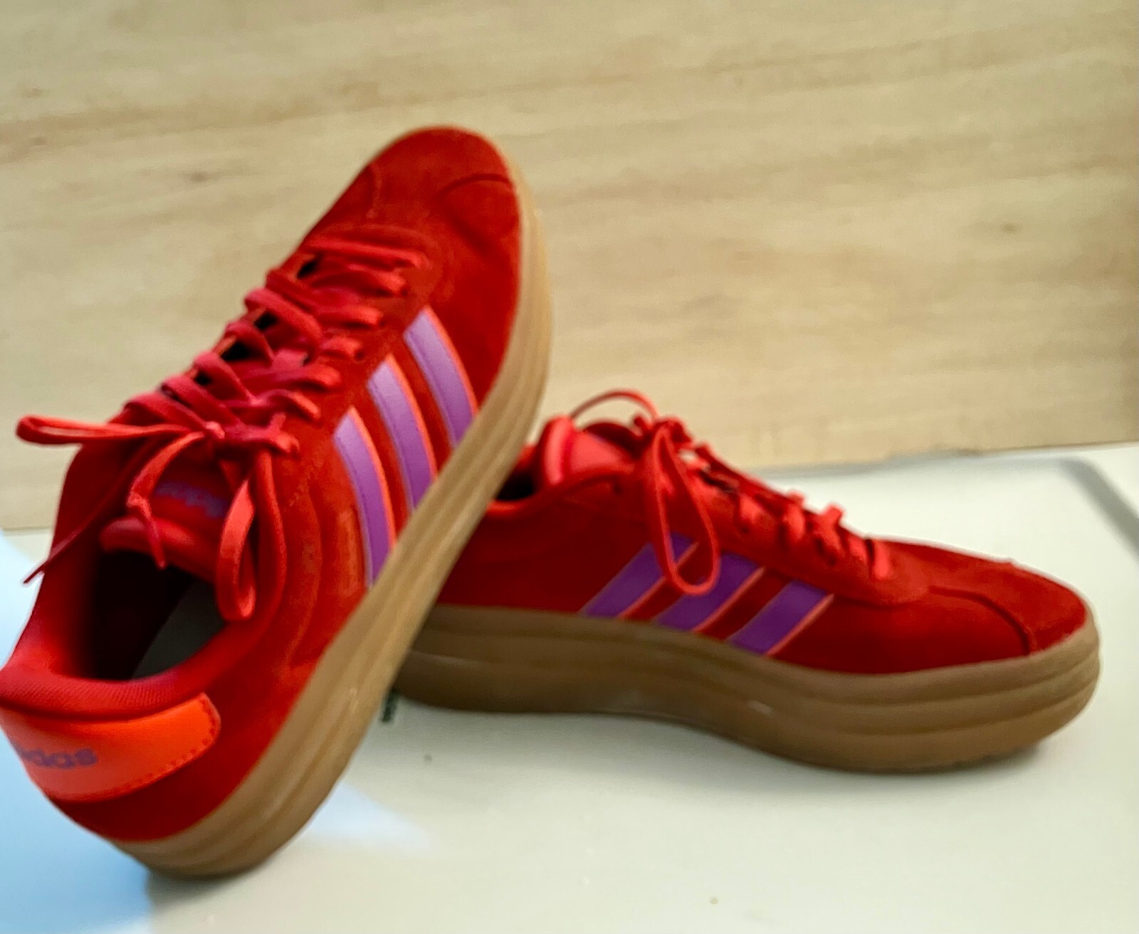 Adidas VL Court Bold Womens Red Suede Platform Sneakers 10 Gum Purple 3 Stripe