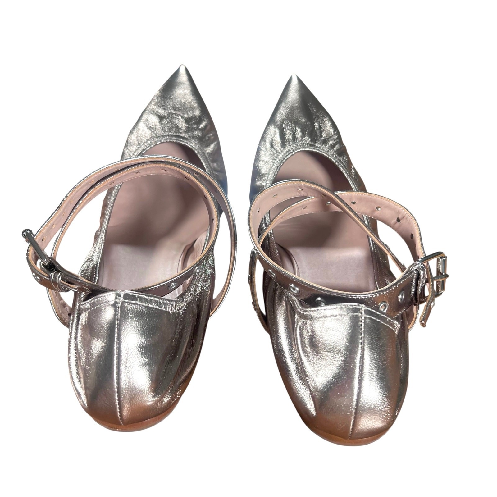 Valentino Garavani Love Latch Metallic Leather Point Toe Flats – EU40 US 9-9.5