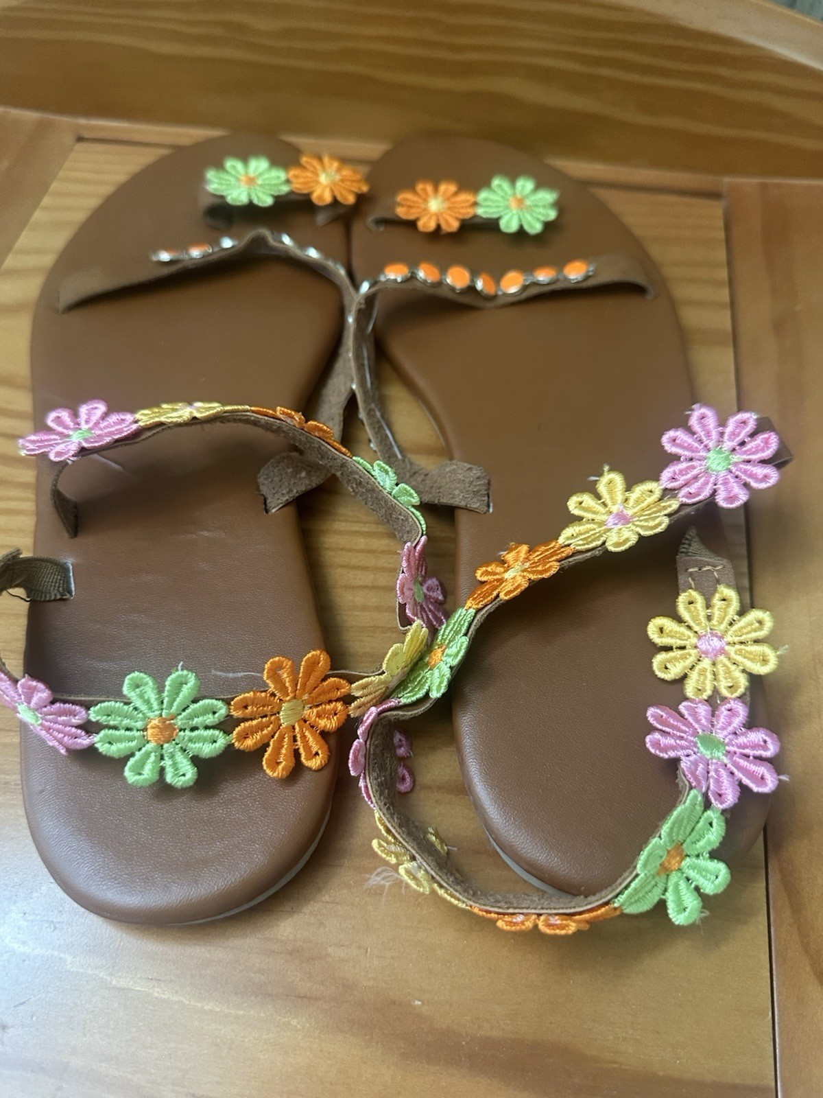 Slip-On Toe-Loop Floral Appliqué Ankle Strap Summer Sandals (EUR 43)
