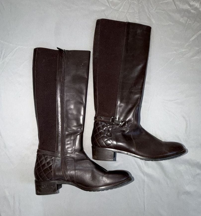 Aquatalia Oralie Brown Leather Quilted Stretch Riding Boots