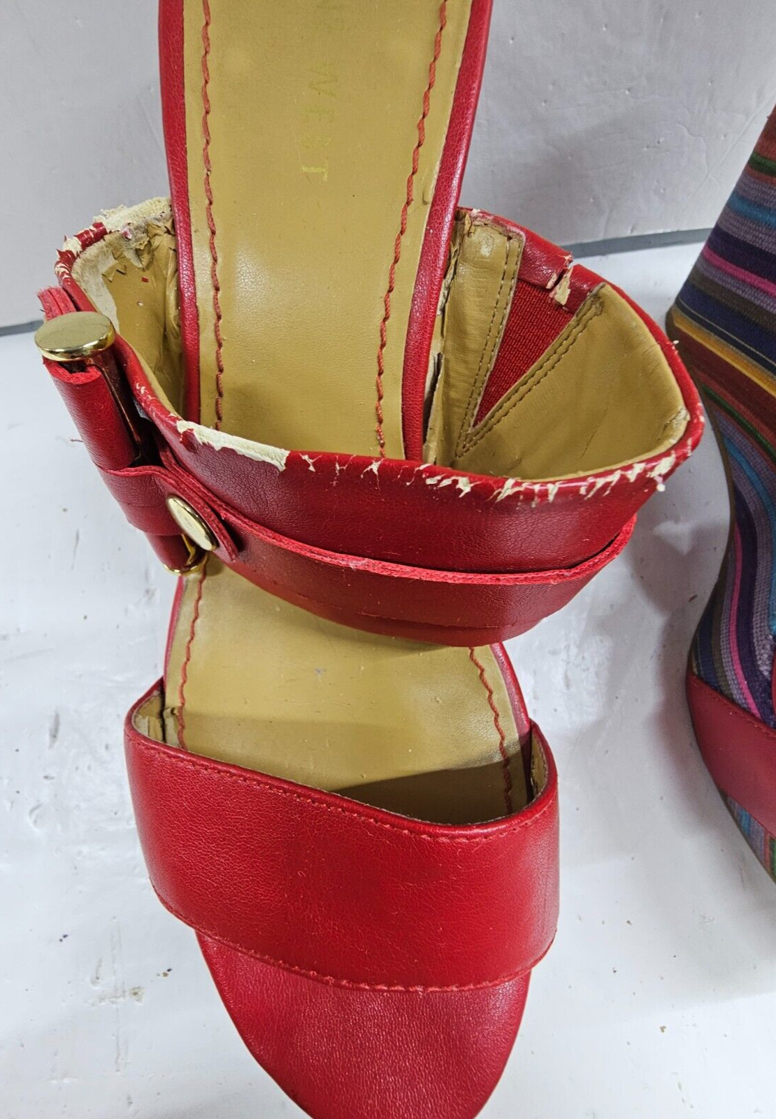 Nine West Womens Wedge Sandals Size 8.5 Red Multicolor Platform Heels