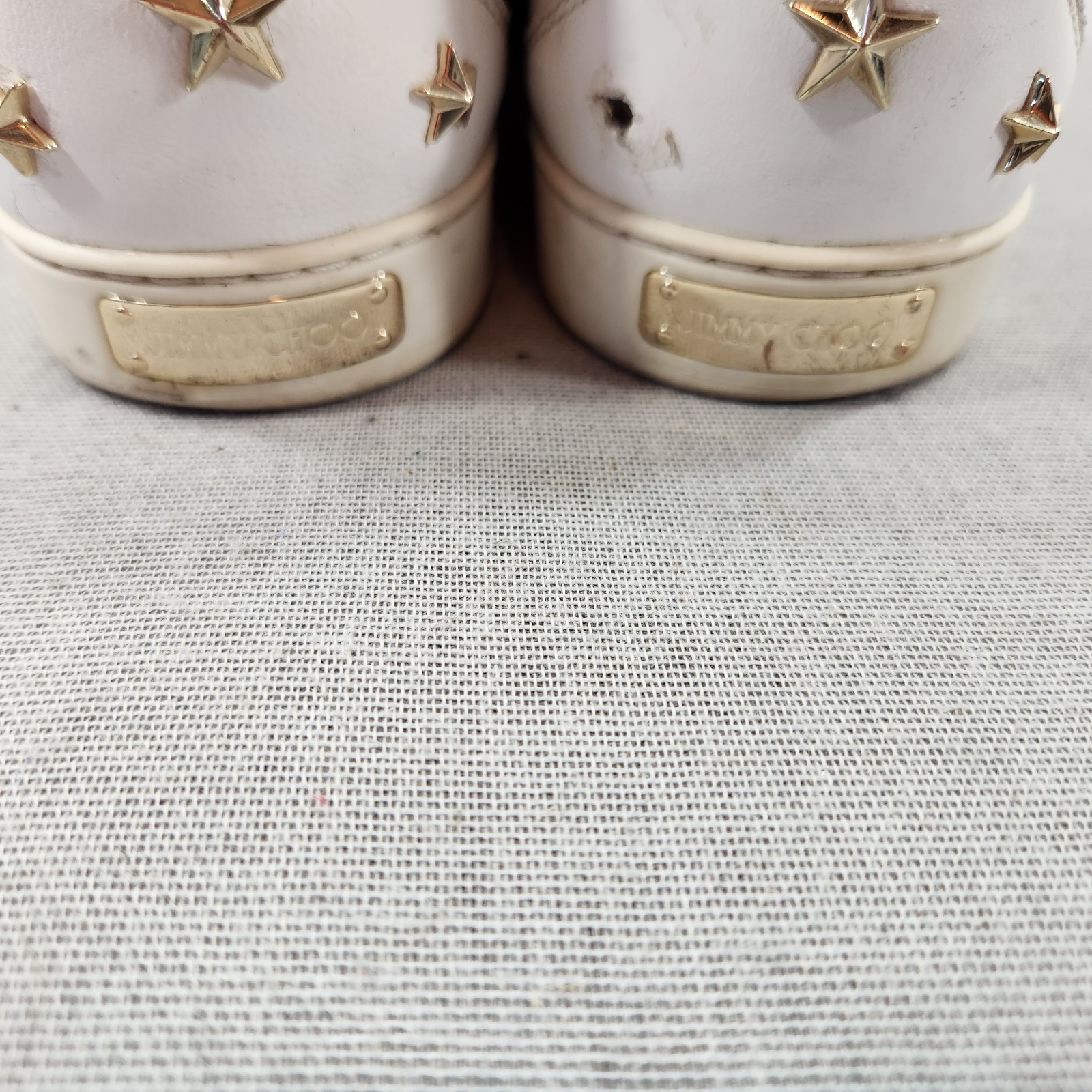 Jimmy Choo Womens Size 8 Rhinestone White Leather Lace Sneakers SEE DESCRIPTION