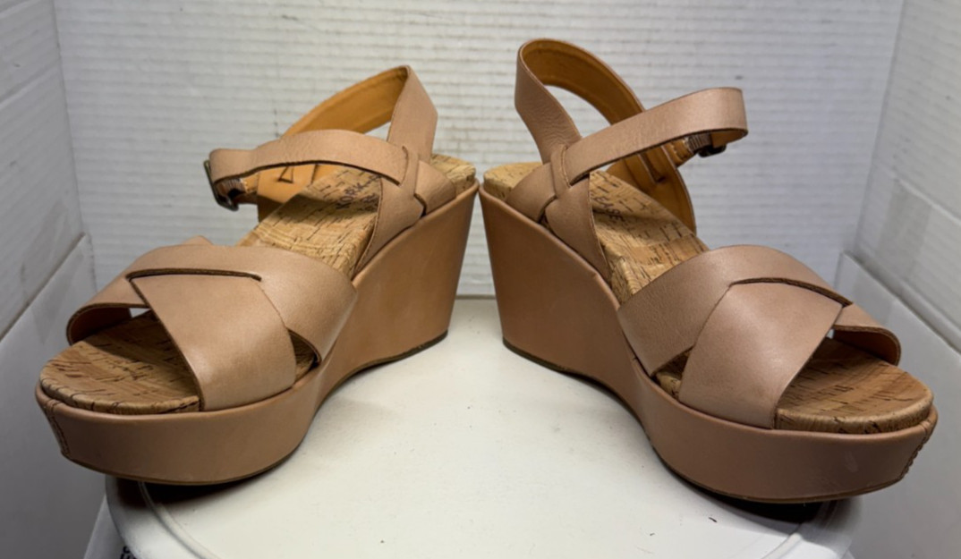 Kork Ease Ava 2.0 Sandals Womens Leather Blush 3″ Wedge Heel Cork 7M 1″ Platform