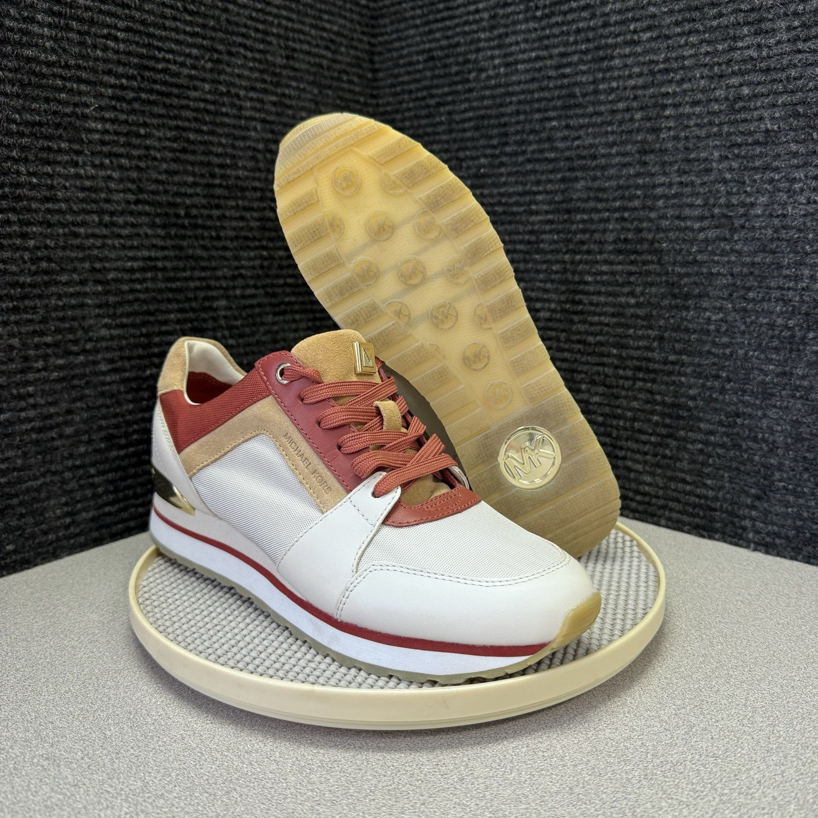 Michael Kors HX19D Women’s Size 8M White Red Suede Leather Lace Up Sneakers