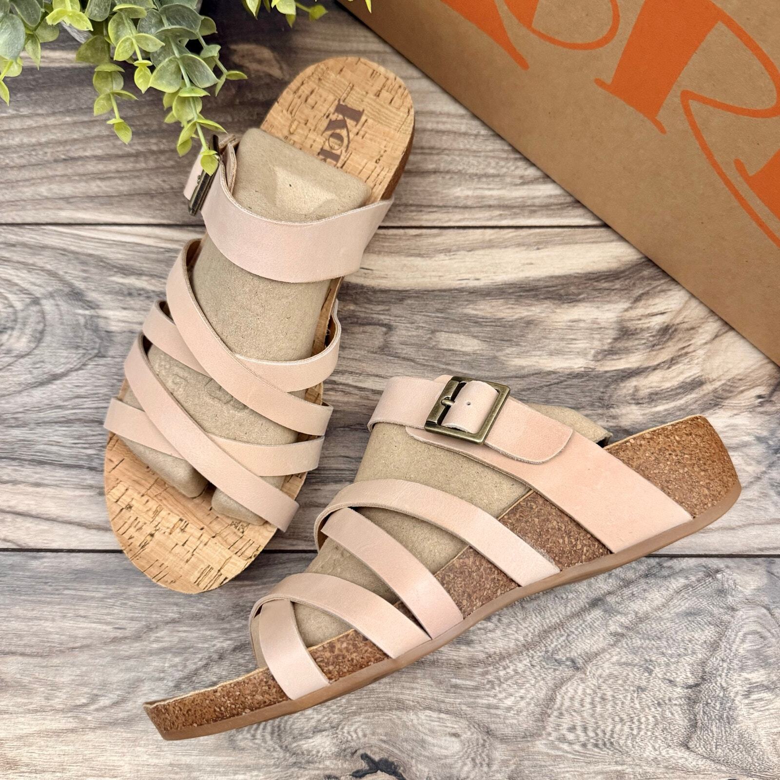 NIB Korks by Kork Ease Aster 8M Light Pink Leather Cork Slide Wedge Sandal