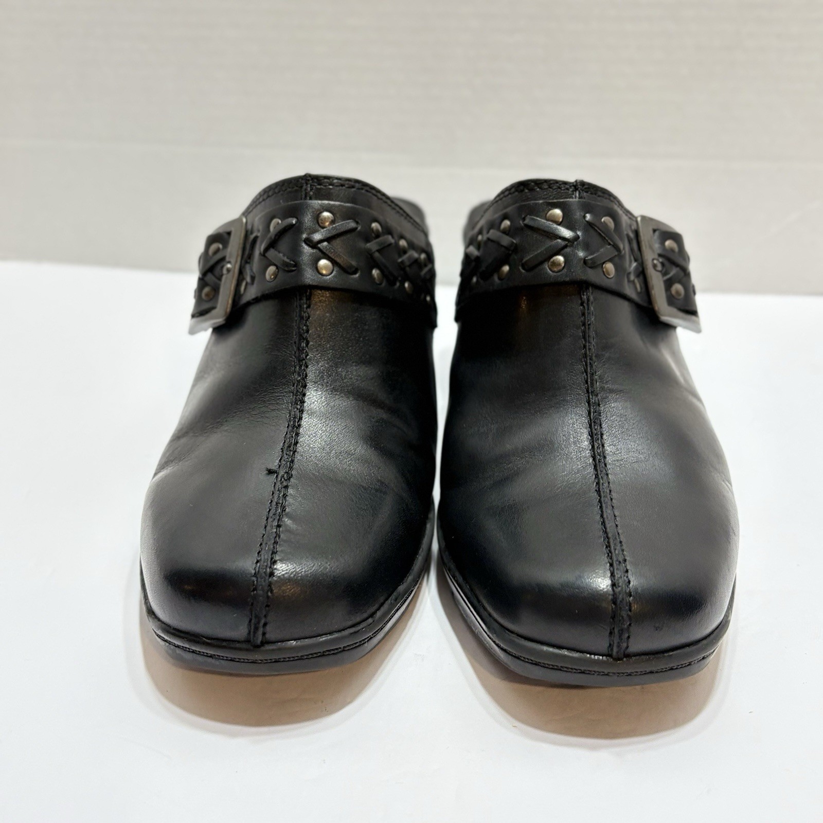 Clarks Bendables Black Leather Mule Clog Business Casual Shoe 83544 Women 9.5M