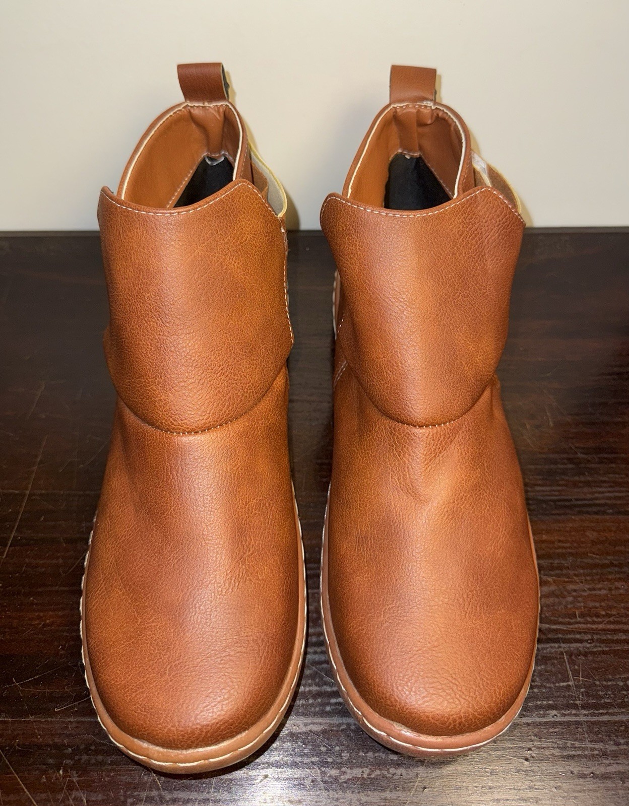 Faux Leather Ankle Boots Booties Women’s Brown Handmade (Size Not Marked)