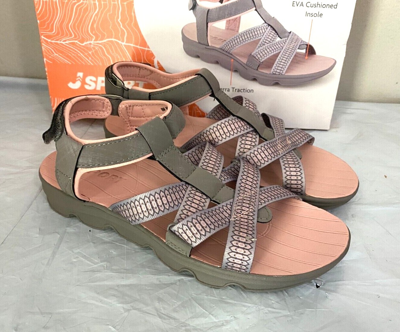 JSport Women’s KAIA Adjustable Strap Sports Sandal – SIZE 8, 9, 10 – Grey/Pink