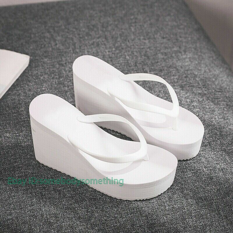 Womens Wedges Flip Flops Summer High Heels Sandals Platform Slippers Solid Shoes