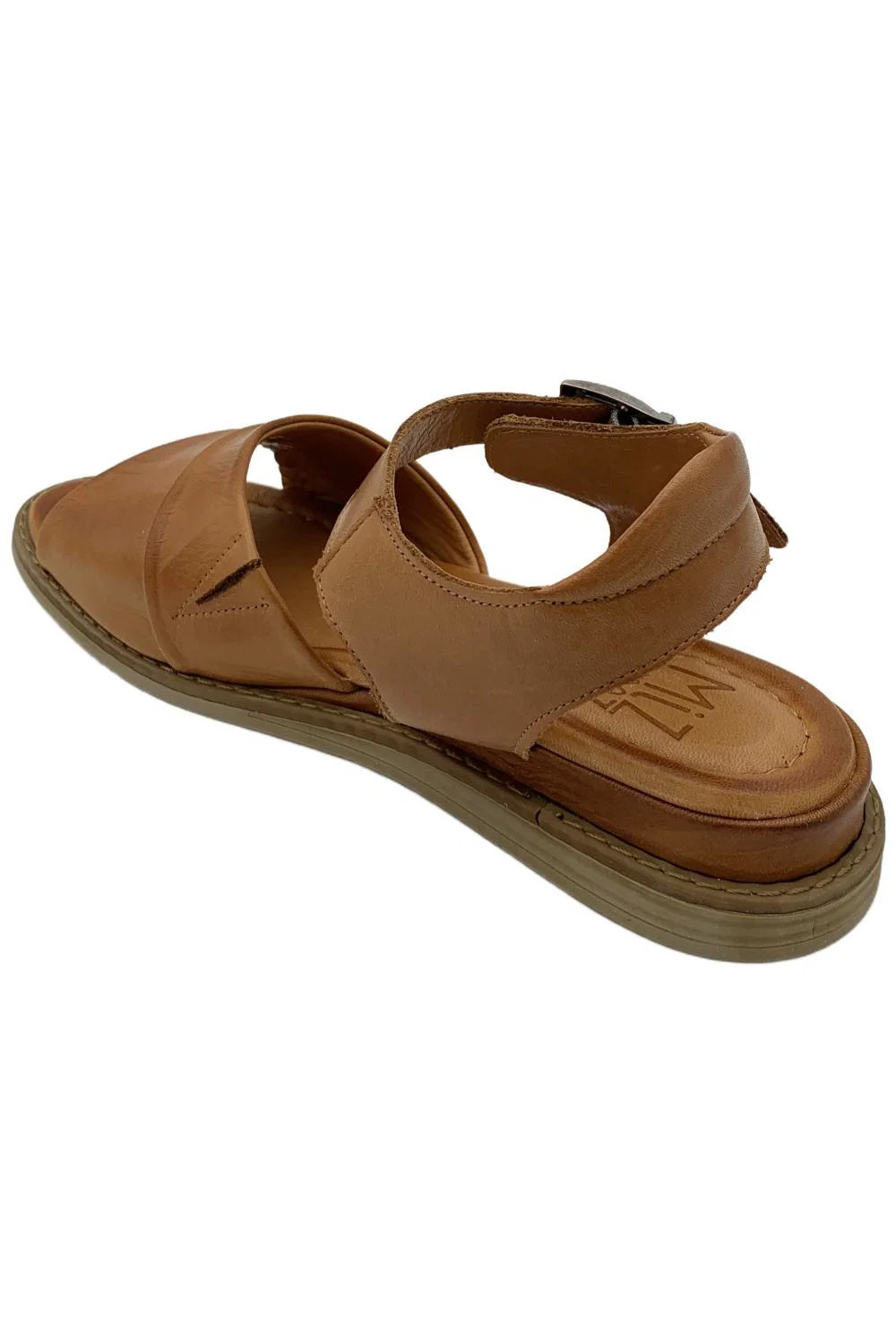 Miz Mooz Women’s Haley Leather Adjustable Low Wedge Sandals Brandy
