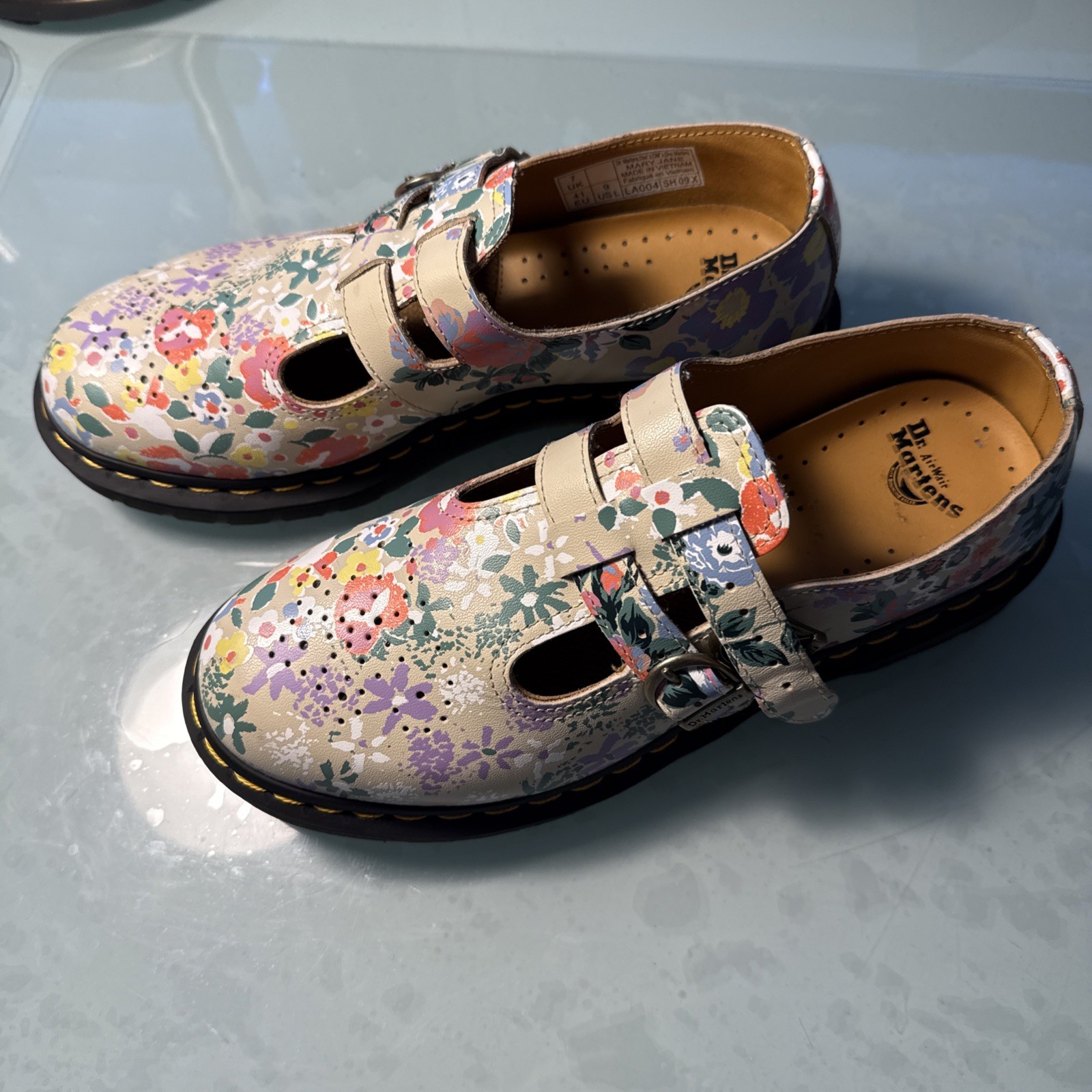 Doc Dr. Martens 8065 Floral Mash Up Mary Jane Parchment LA004 Women’s Sz US L 9
