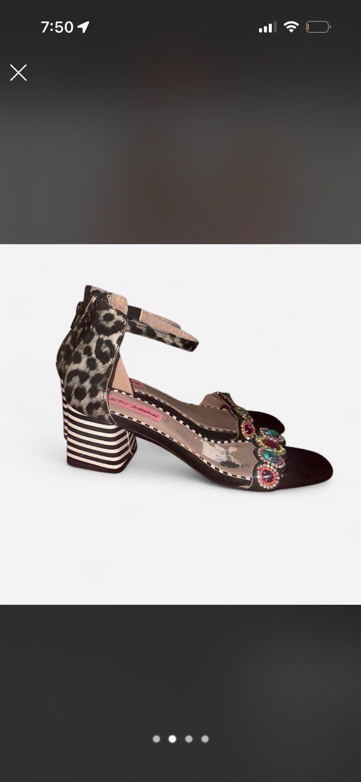 Betsy Johnson Multicoloured rhinestone black and white striped sandal heels