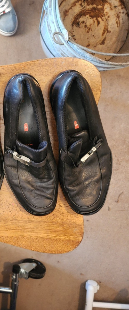 PRADA Leather Loafers Signature Logo Buckle
