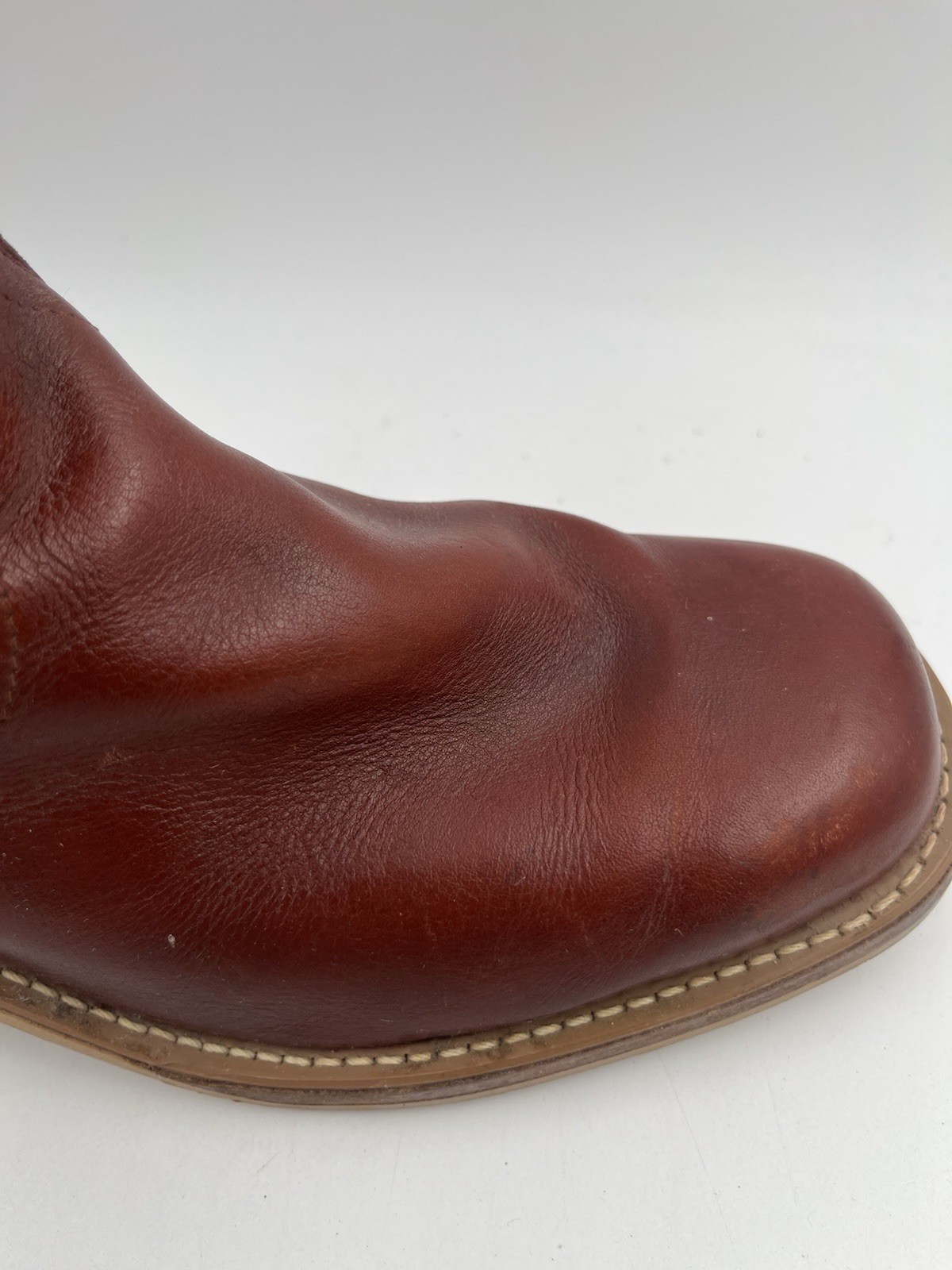 Vintage Dingo Acme Campus Womens Brown Chunky Stacked Heel Leather Boots Size 9D
