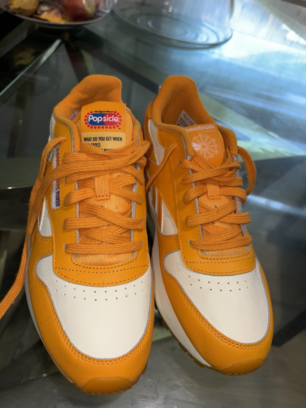 Reebok Classic Leather Popsicle Orange/White Colorblock Lace-Up Low Top Sneaker