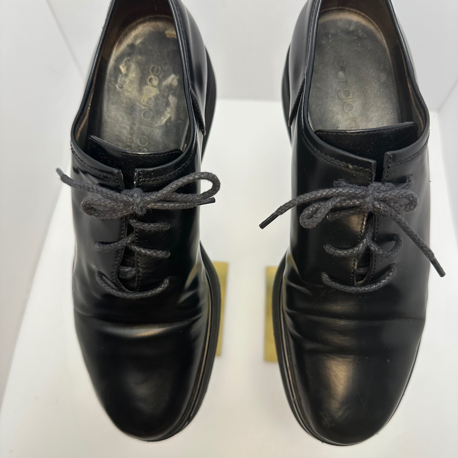 Sergio Rossi Black Leather Platform Oxfords Lace Up Shoes Italy Size 38.5