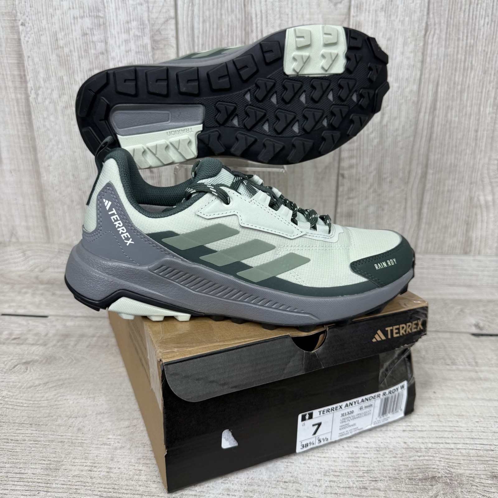 adidas Terrex Anylander Rain.Rdy Hiking Womens Sz 7 Green Sneakers Shoes JI1320