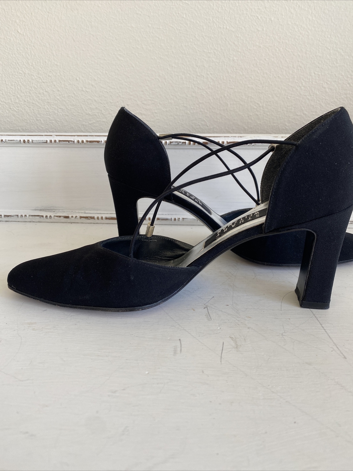 Stuart Weitzman “Rondex Black Peau” Shoes Size 6 Crystal Rhinestone EUC