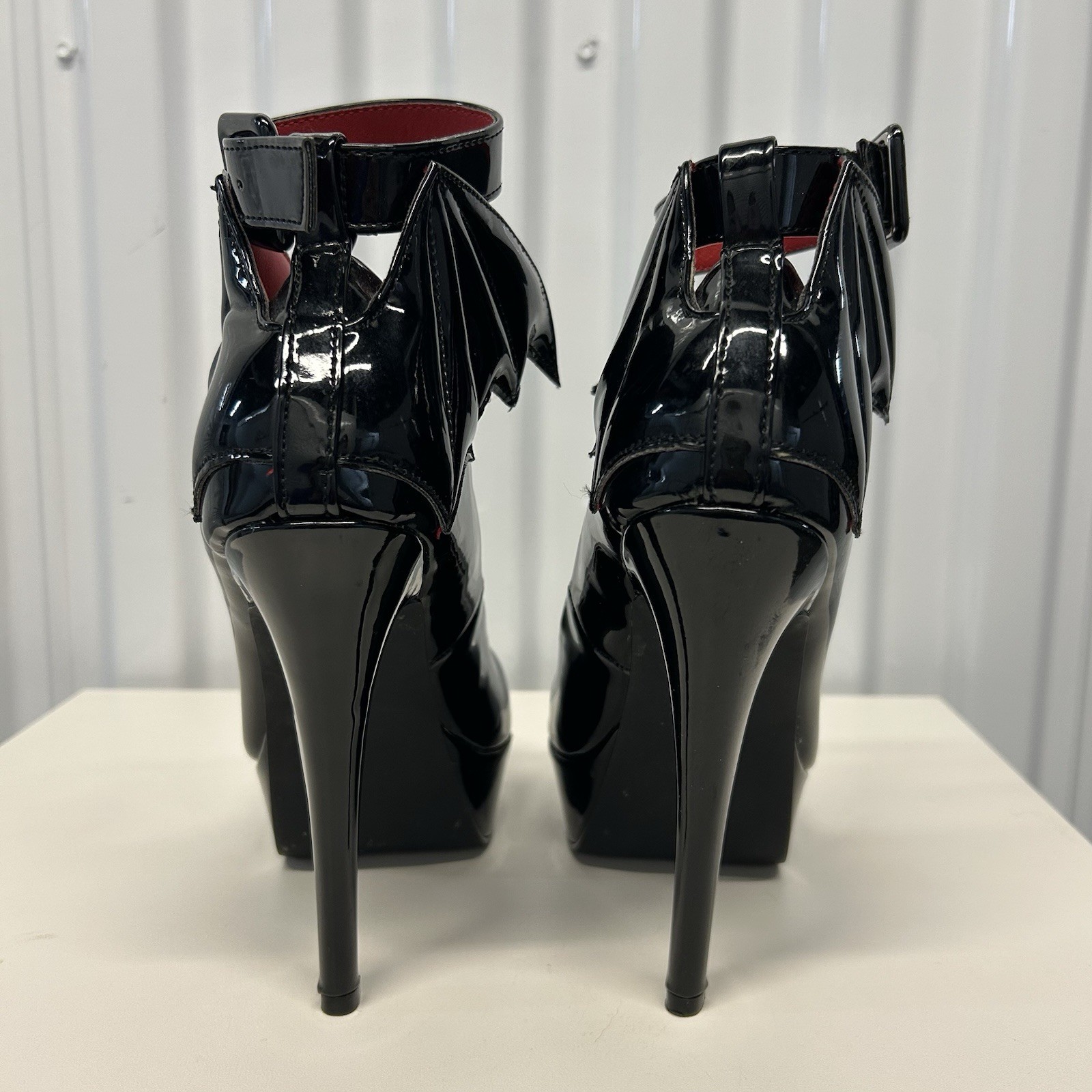 Killstar Cemetery Lane Black Bat Wing High Heels Faux Leather Women’s US Sz 5
