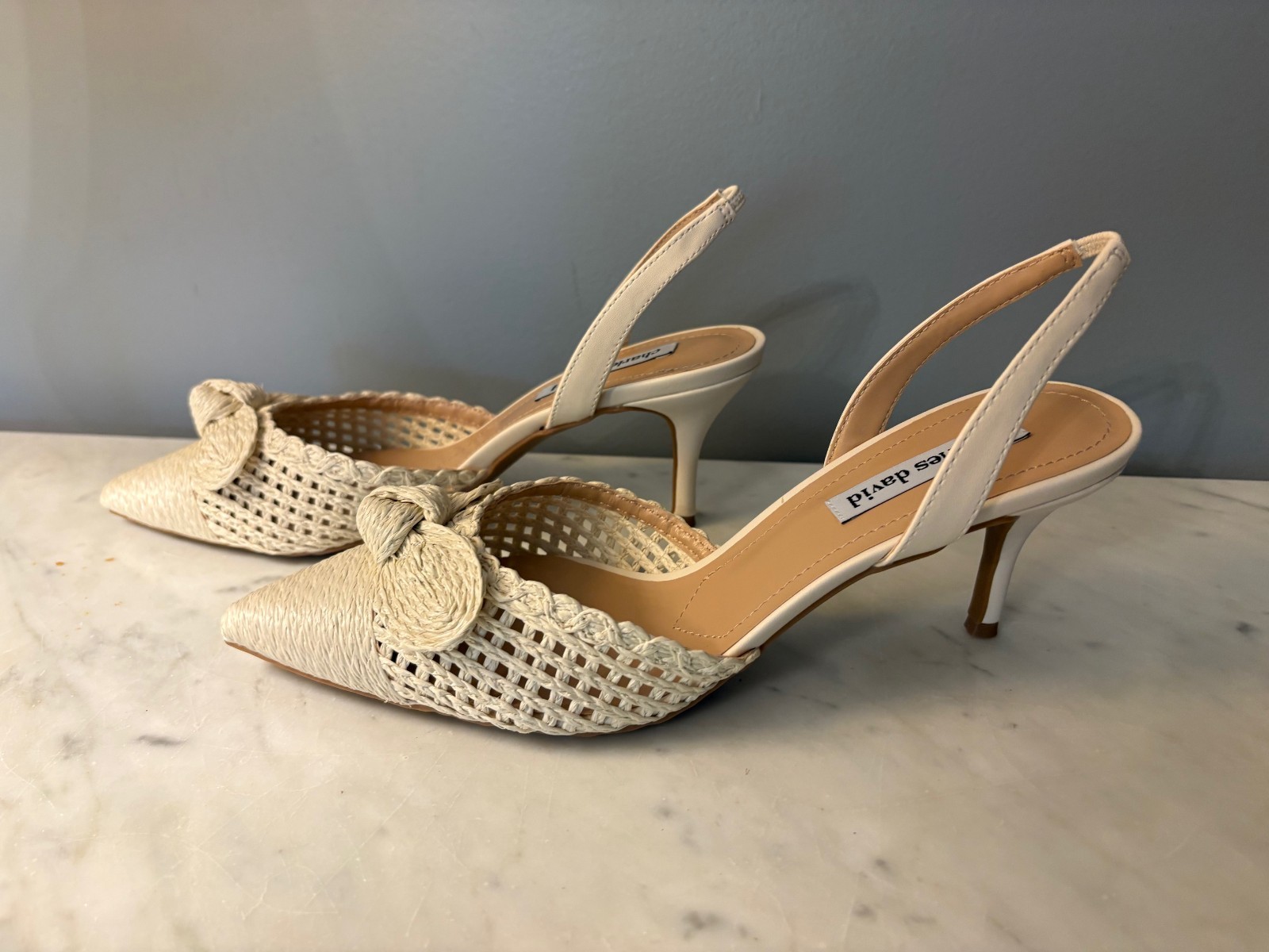 Charles David Heels Allyson Beige Woven Raffia Bows Size 10 New In Box