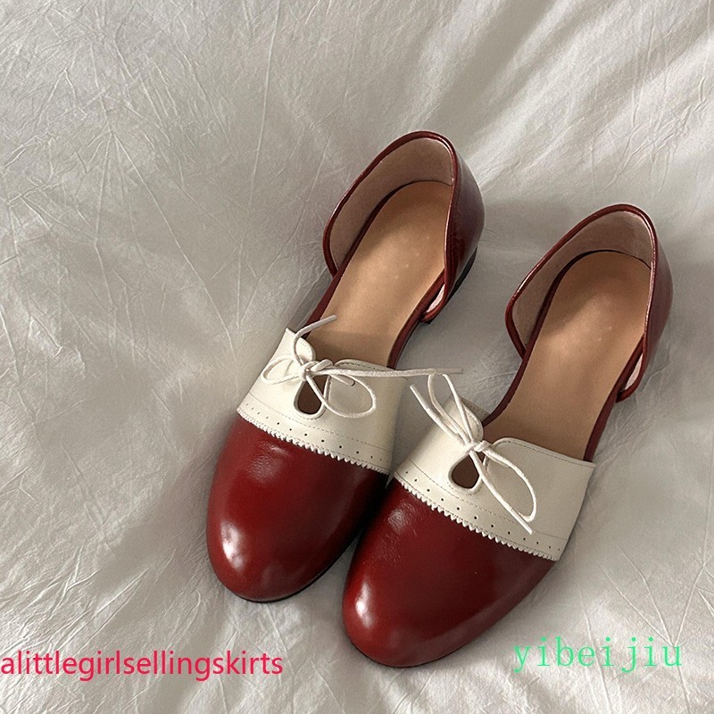 Womens Flat Comfort Patchwork Colorblock Leather Shoes Mary Jane Two Tone Oxford