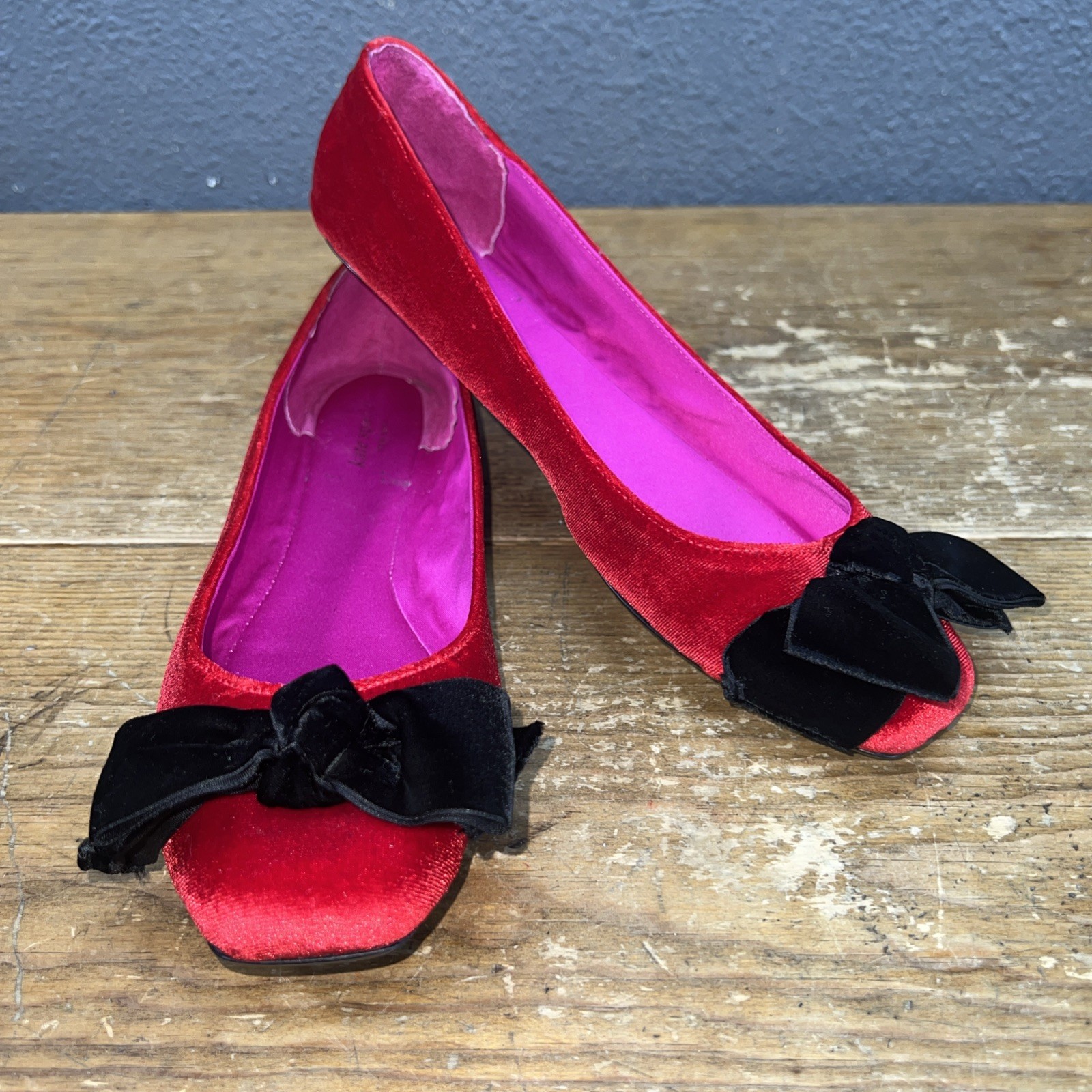 Kate Spade Red Velvet Bow Ballet Slippers Flats Shoes, Women’s size 9M