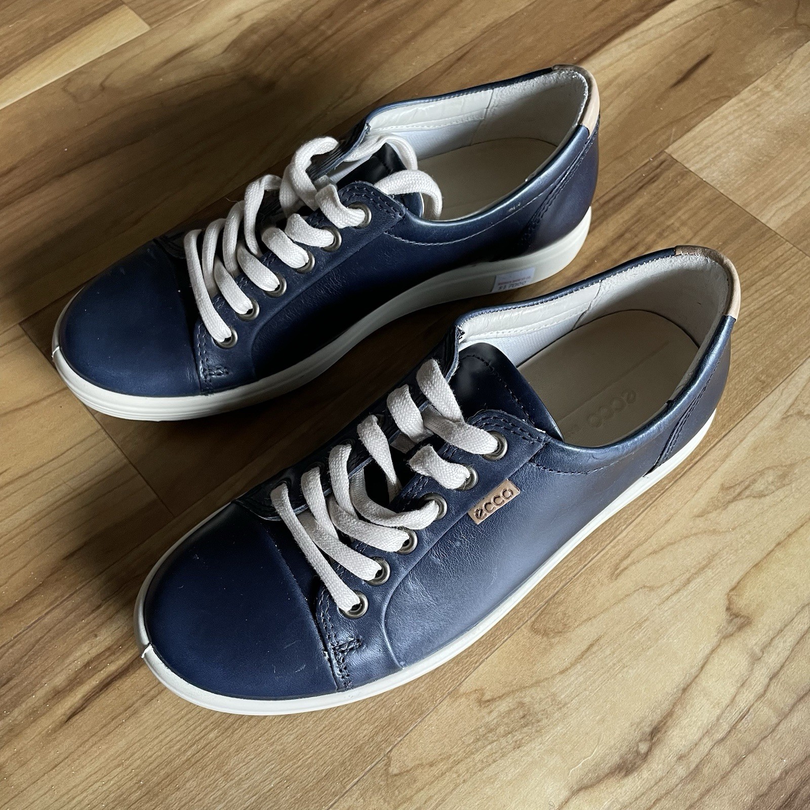 ECCO Soft 7 Women Leather Lace Up Sneaker Marine Blue Size 5-5.5 EU 36