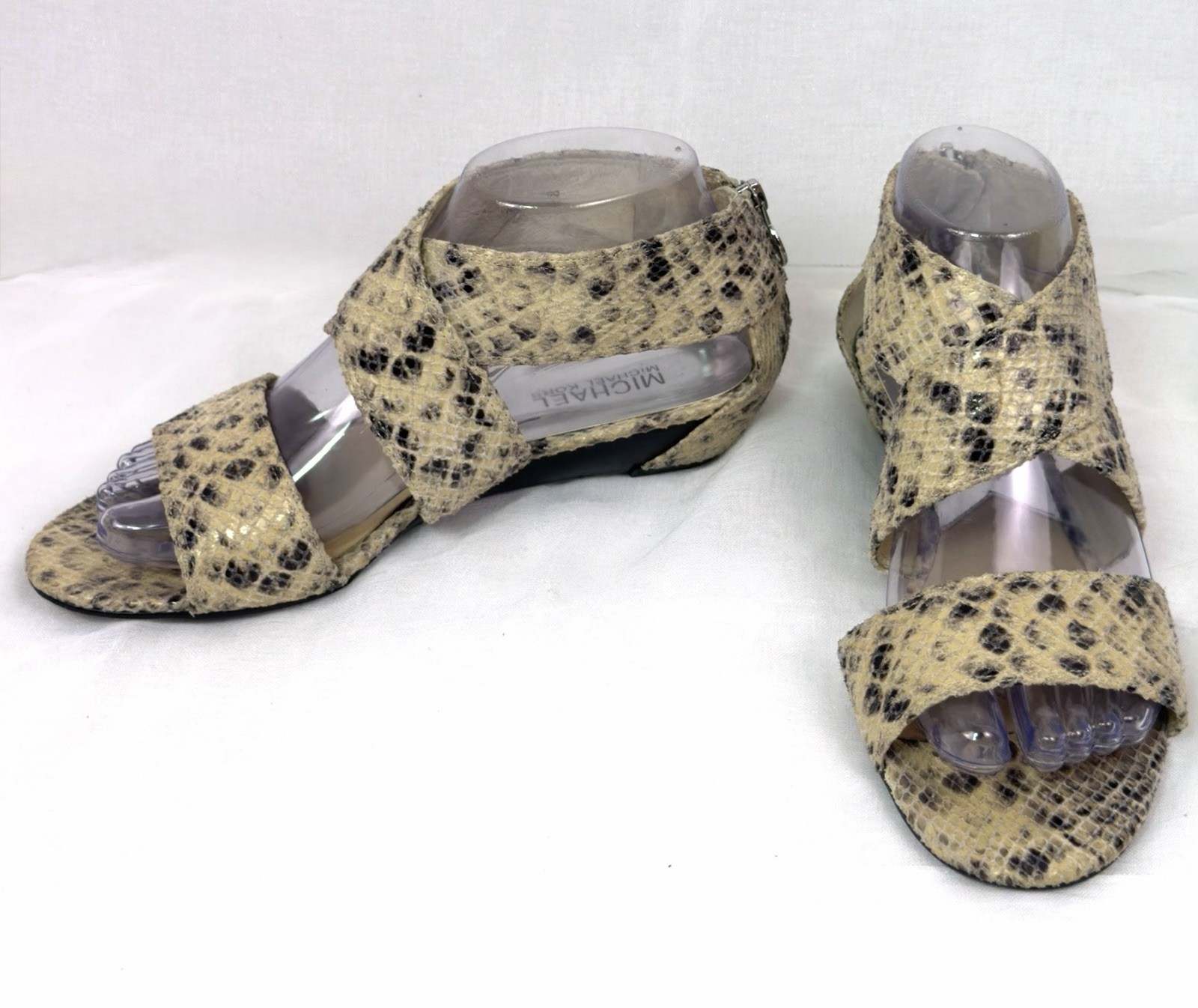 Michael Kors Women 7.5M Snake Print Leather Sandals Back Zip Low Heel Animal
