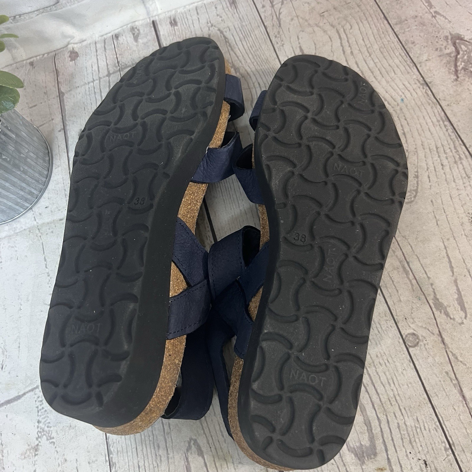 NAOT Kayla Women’s Navy Blue Nubuck Leather Comfort Wedge Sandals EU 38 US 7
