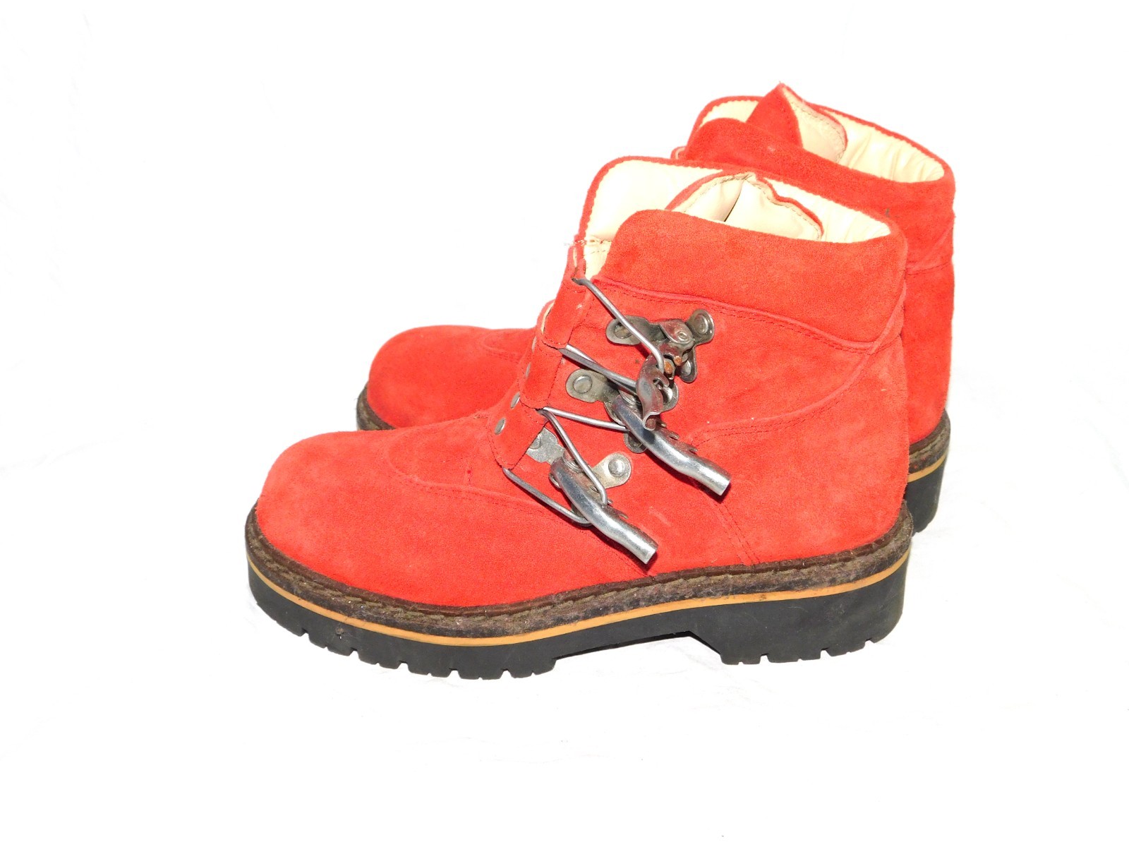Vintage GEIER WALLY 38 7.5 8 Austria Red Suede Hiking Boots Metal Buckles Woman