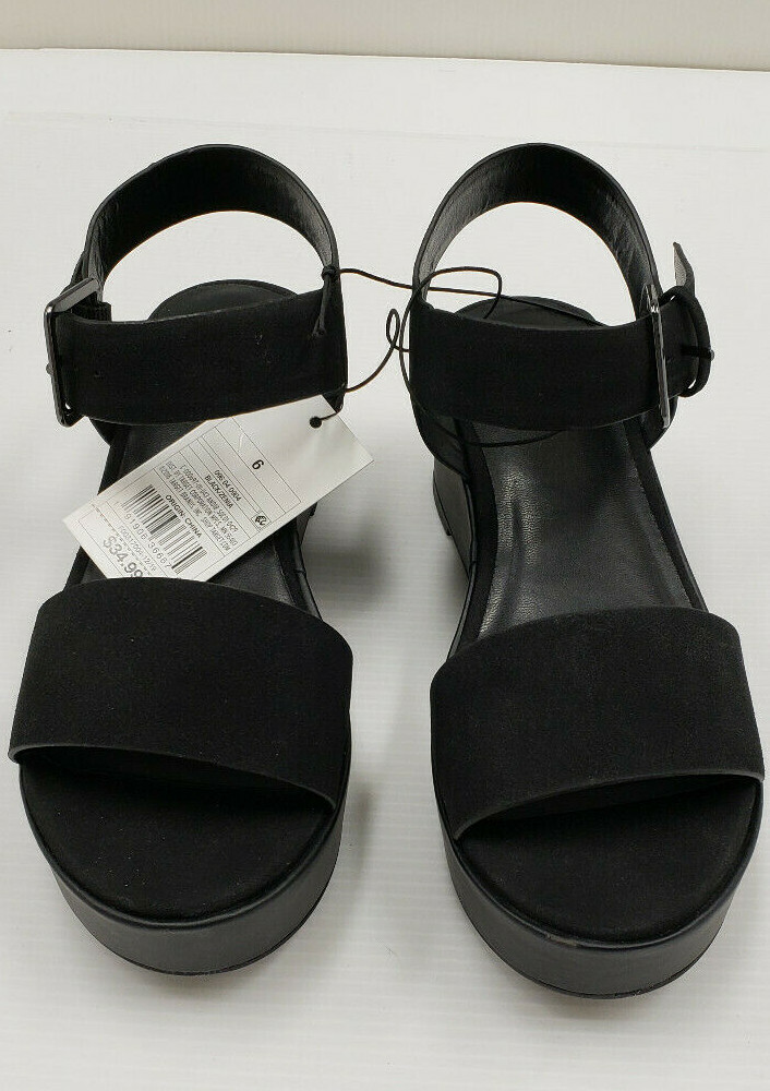 A New Day Womens Sandals Black Platform Sandal Faux Suede Straps Buckle size 8.5
